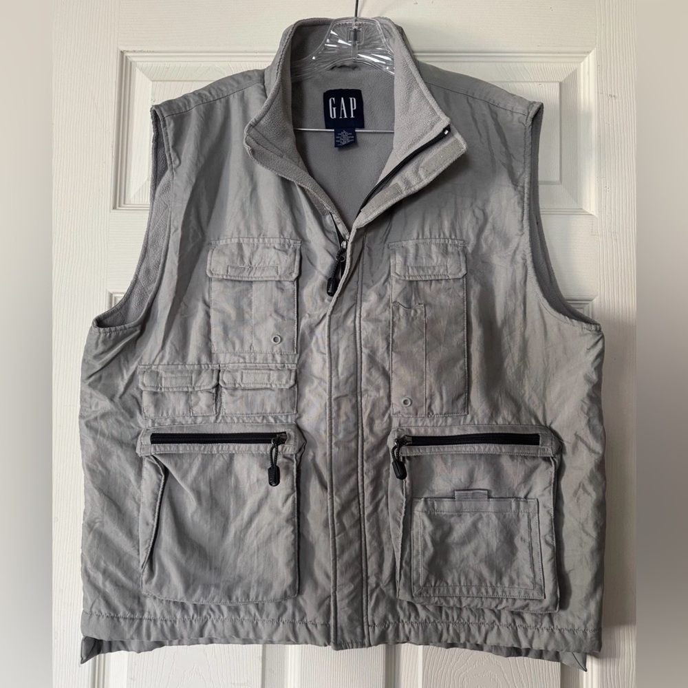 Vintage Gap Vest Jacket Size Large Gray Fleece Lined